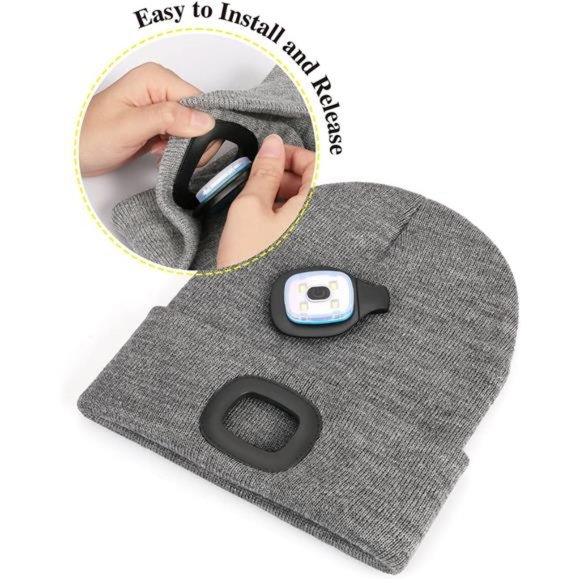 Unisex LED Beanie with Light, USB Rechargeable Hands Free LED Headlamp Hat - Picture 4 of 6